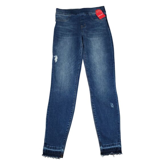 READ Spanx Distressed Skinny Jeans Legging Blue Medium Wash Pull On Size Small - Picture 2 of 8